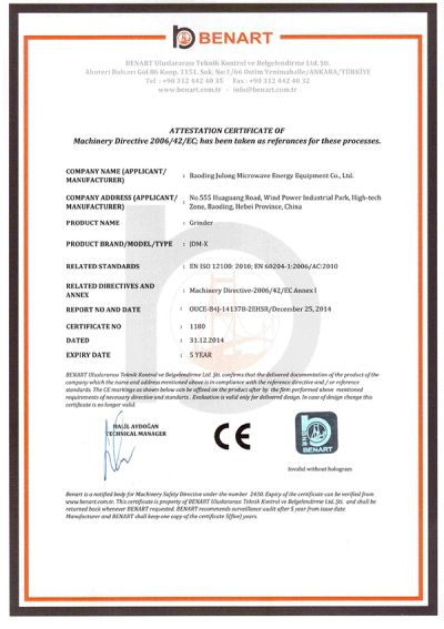 Certificado de máquina de esmerilhamento de superfície